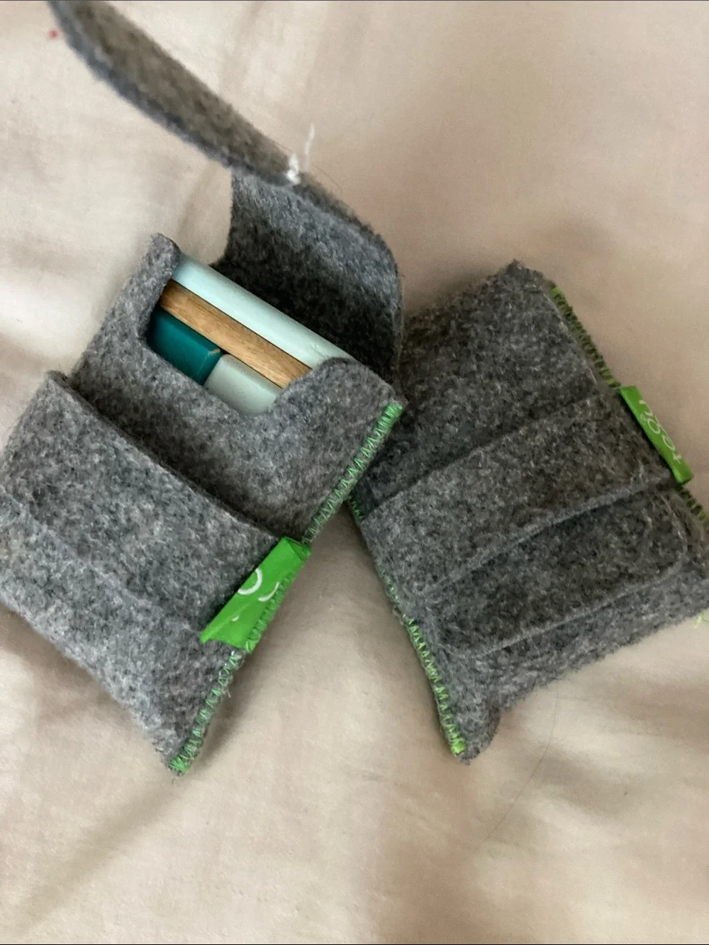 Tegu Magnetic Wood Pocket Pouch Block Sets in Teal & Natural